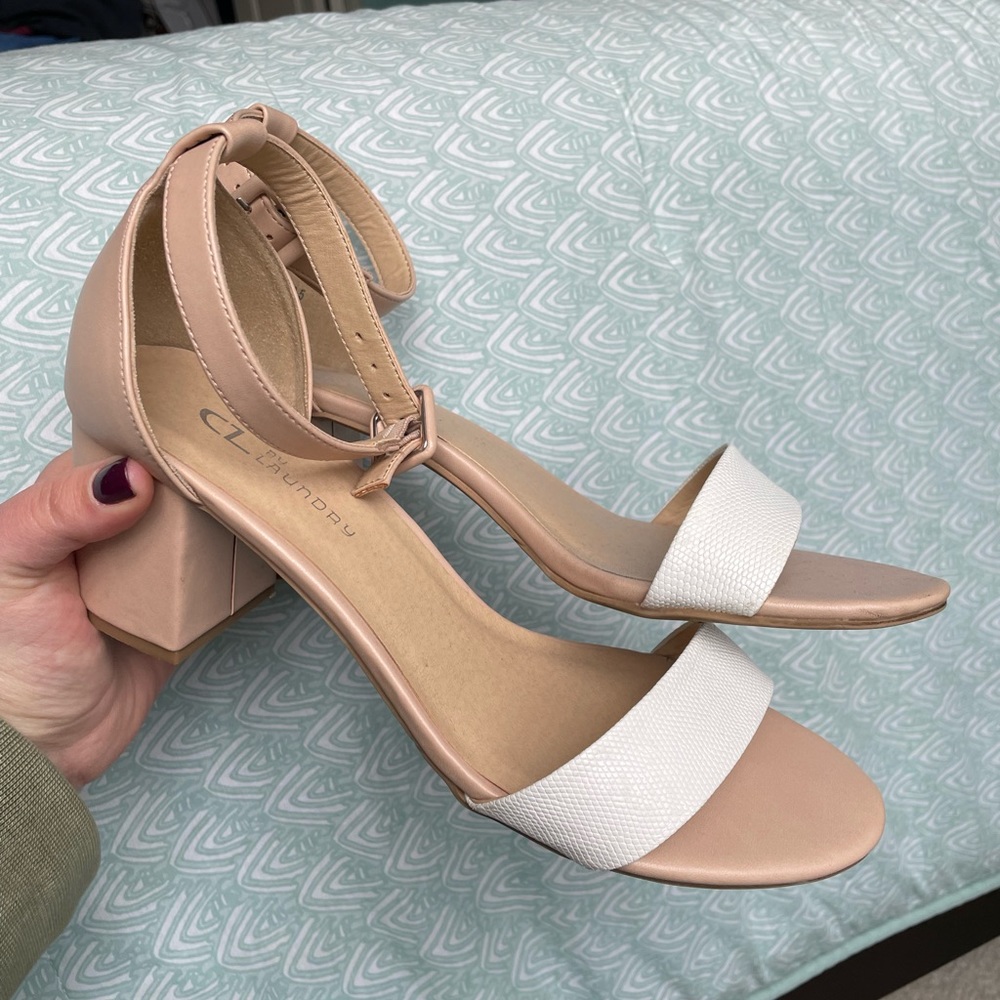 Nude and white heels, 3 inch heel